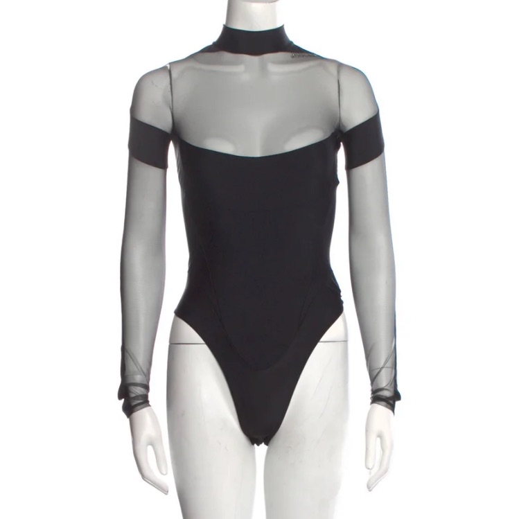 Mugler Black And Gray Sheer Bodysuit